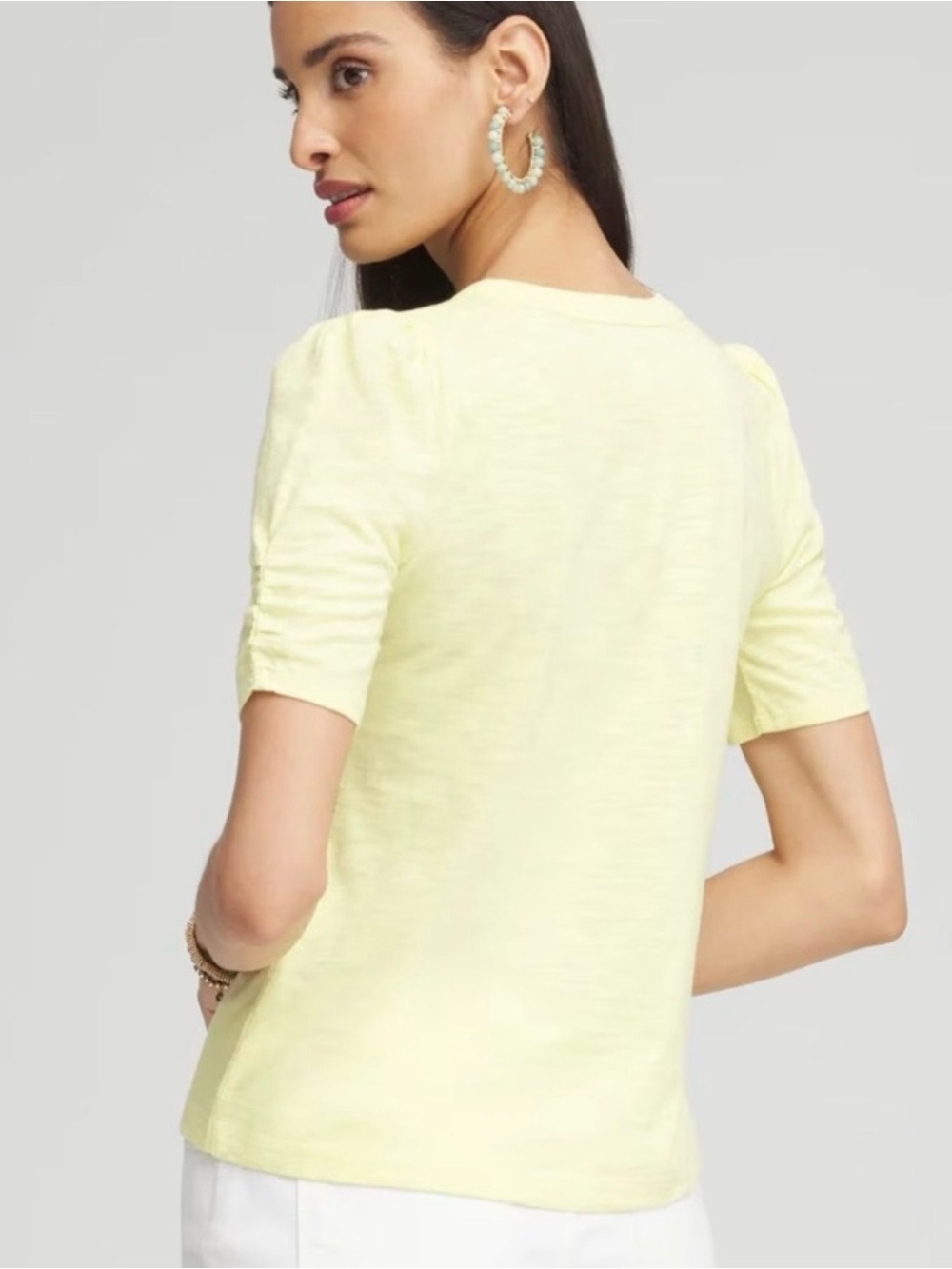 Chicos Cotton Slub Yellow Split Neck Henley Tee, Large